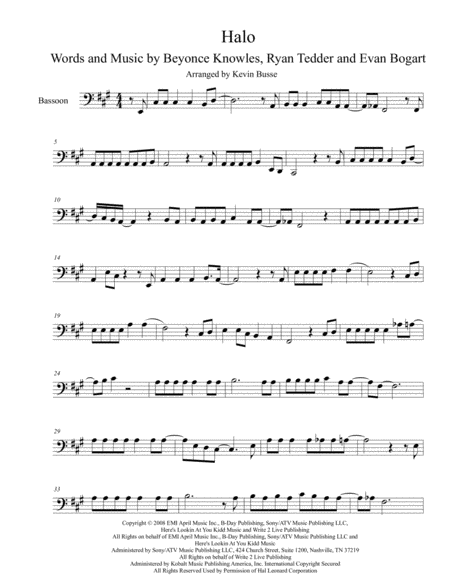 Halo Original Key Bassoon Sheet Music