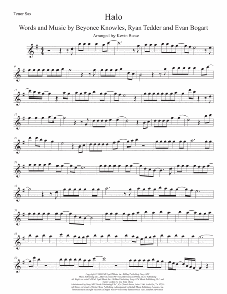 Halo Tenor Sax Sheet Music