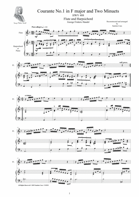 Free Sheet Music Handel 2 Courantes For Flute And Harpsichord Or Piano