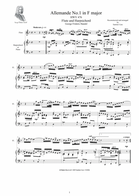 Handel 3 Allemandes For Flute And Harpsichord Or Piano Sheet Music