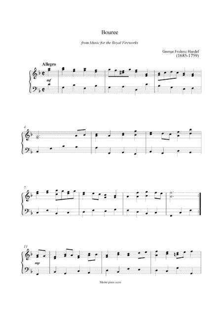 Handel Bouree From Music For The Royal Fireworks Easy Piano Arrangement Sheet Music