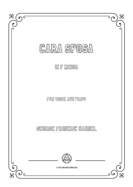 Handel Cara Sposa In F Minor For Voice And Piano Sheet Music