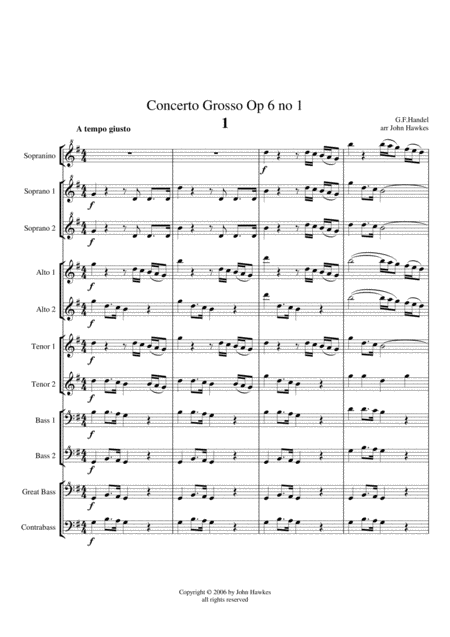 Free Sheet Music Handel Concerto Grosso Op6 No 1