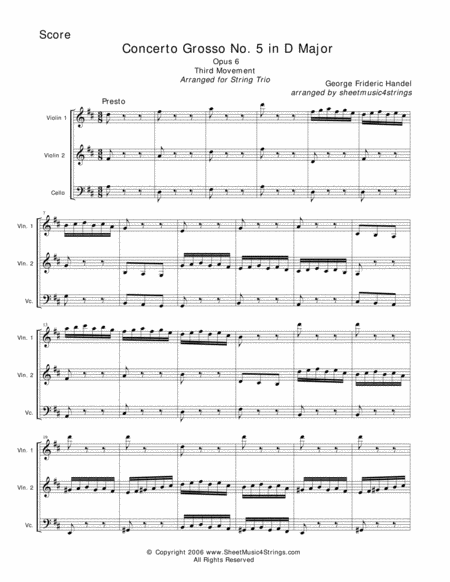Free Sheet Music Handel G Concerto Grosso For Two Violins And Cello