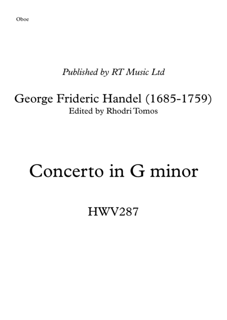 Handel Hwv287 Concerto In G Minor Solo Parts Sheet Music