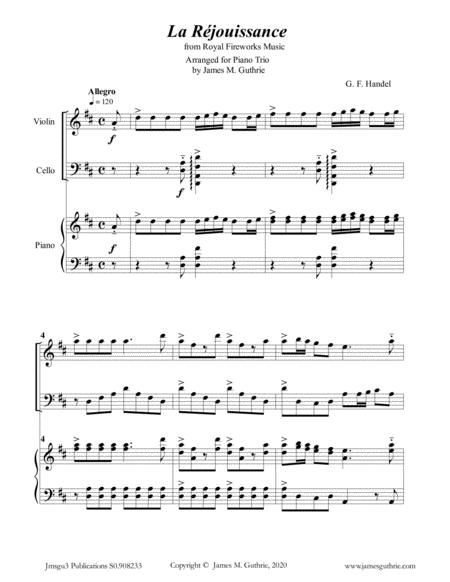 Handel La Rjouissance From Royal Fireworks Music For Piano Trio Sheet Music