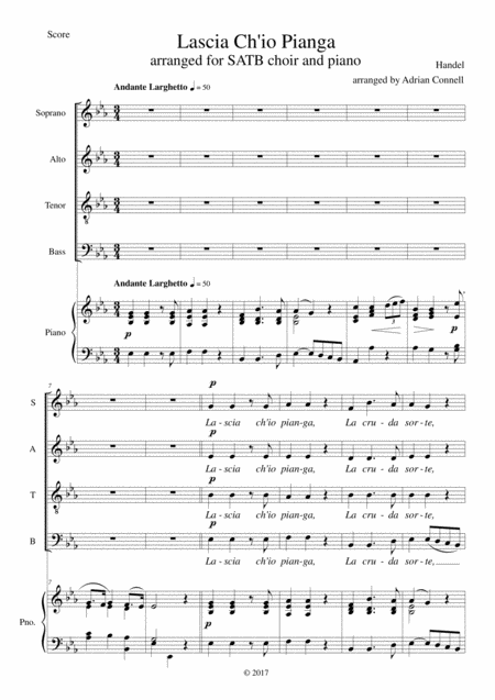 Handel Lascia Ch Io Pianga Arranged For Satb Choir And Piano Or Organ Sheet Music