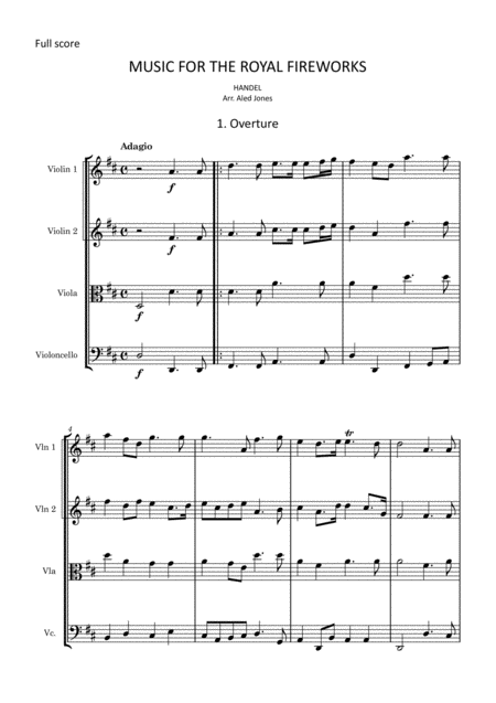 Handel Music For The Royal Fireworks For String Quartet Sheet Music