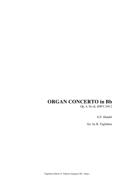 Handel Organ Concerto In Bb Op 4 No 6 Hwv 294 2 Sheet Music