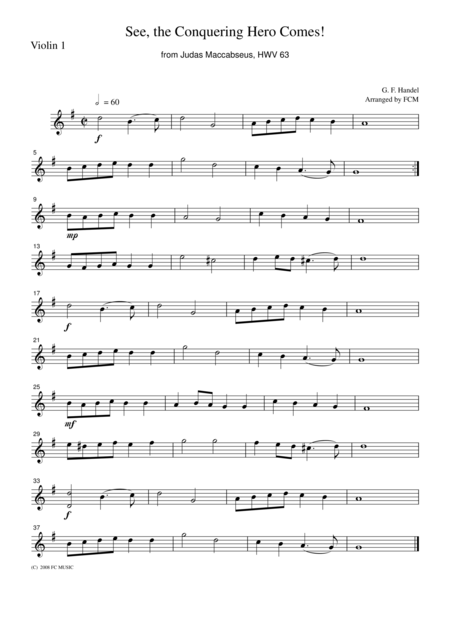 Handel See The Conquering Hero Comes From Judas Maccabaeus For String Quartet Ch106 Sheet Music