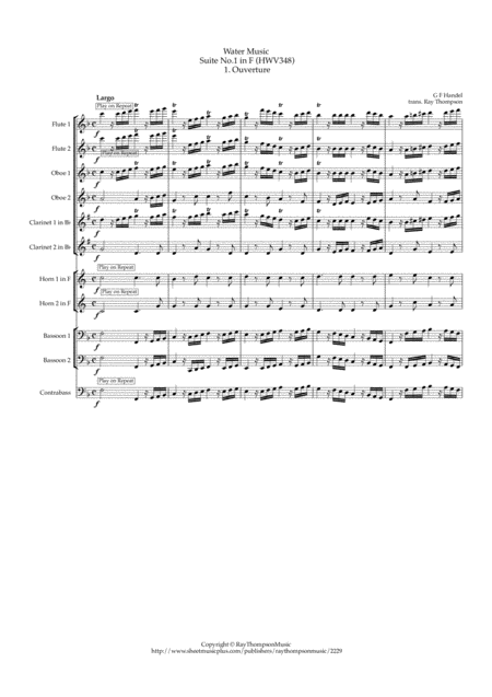 Free Sheet Music Handel Water Music Hwv348 A Selection Of Pieces From His Suite In F Symphonic Wind