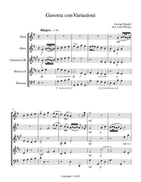 Handels Gavotte With Variations Sheet Music