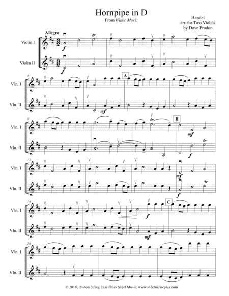 Handels Hornpipe In D For Two Violins Sheet Music