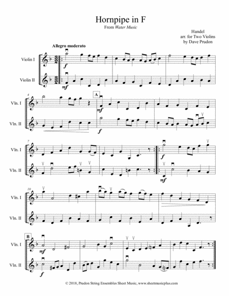 Handels Hornpipe In F For Two Violins Sheet Music