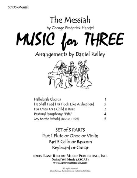 Handels Messiah For Piano Trio Violin Cello Piano Set Of 3 Parts Sheet Music