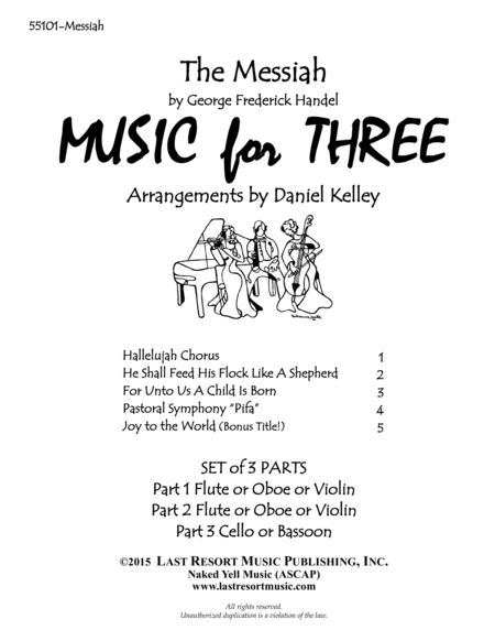 Handels Messiah For String Trio 2 Violins Cello Set Of 3 Parts Sheet Music