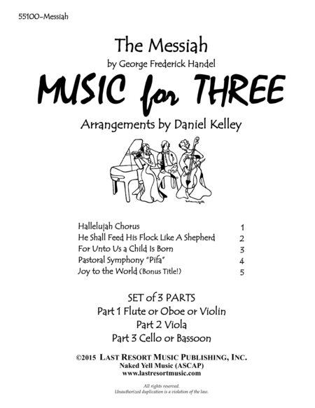 Handels Messiah For String Trio Violin Viola Cello Set Of 3 Parts Sheet Music