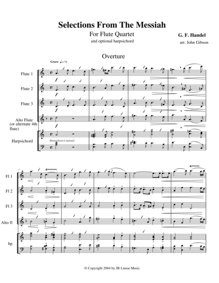 Handels Messiah Selections For Flute Quartet Sheet Music