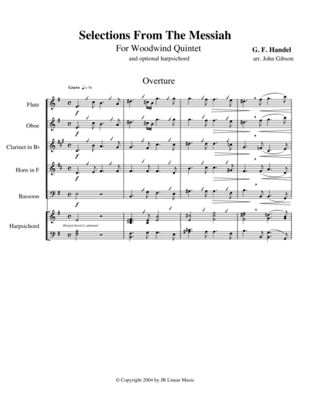 Handels Messiah Selections For Woodwind Quintet Sheet Music