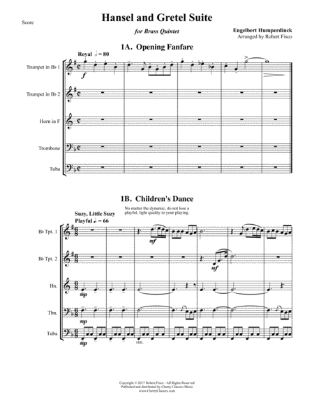 Hansel And Gretel Suite For Brass Quintet Sheet Music