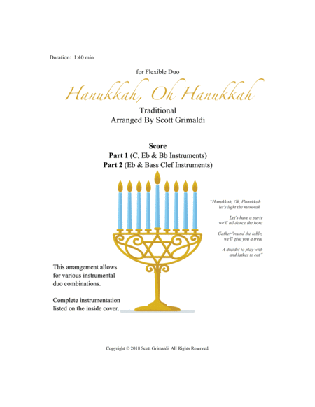 Hanukkah Oh Hanukkah For Flexible Duo C Eb Bb Bass Clef Instruments Sheet Music