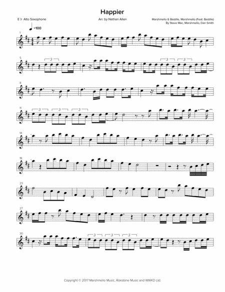 Happier Allen Music Alto Saxophone Sheet Music