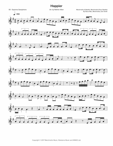 Free Sheet Music Happier Allen Music Soprano Saxophone