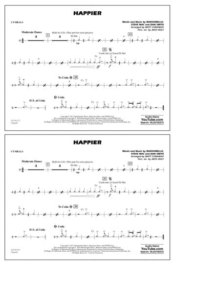 Happier Arr Matt Conaway And Jack Holt Cymbals Sheet Music