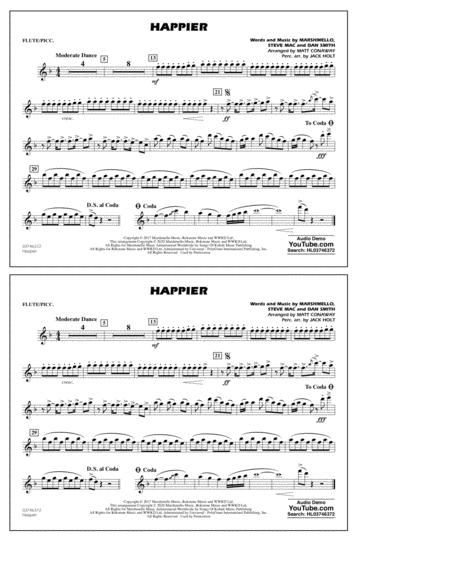 Free Sheet Music Happier Arr Matt Conaway And Jack Holt Flute Piccolo