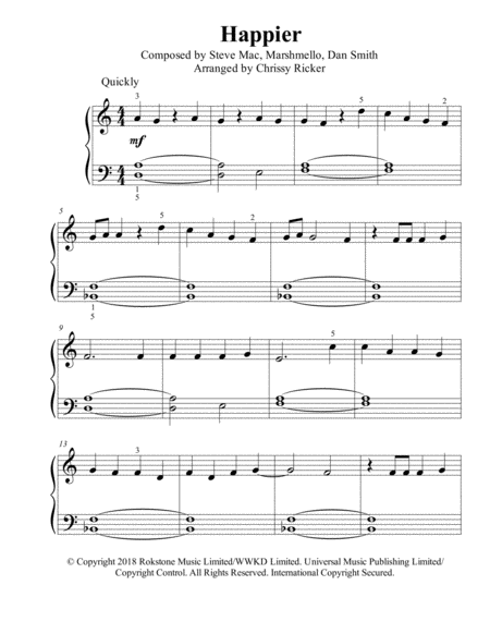 Happier Beginner Big Note Piano Sheet Music