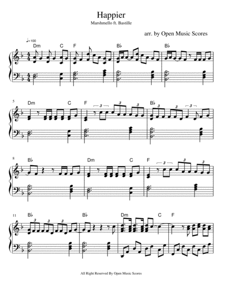 Free Sheet Music Happier Marshmello Ft Bastille