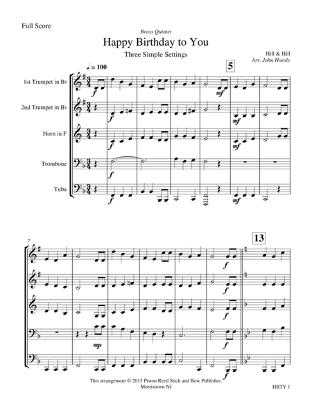 Happy Birthday Brass Quintet Sheet Music