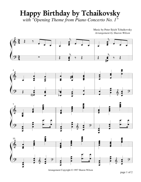 Happy Birthday By Tchaikovsky Piano Solo Sheet Music