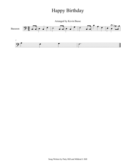 Free Sheet Music Happy Birthday Easy Key Of C Bassoon