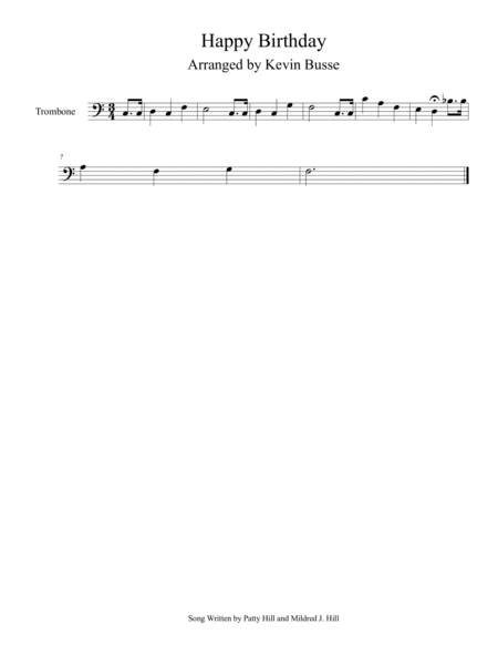 Happy Birthday Easy Key Of C Trombone Sheet Music