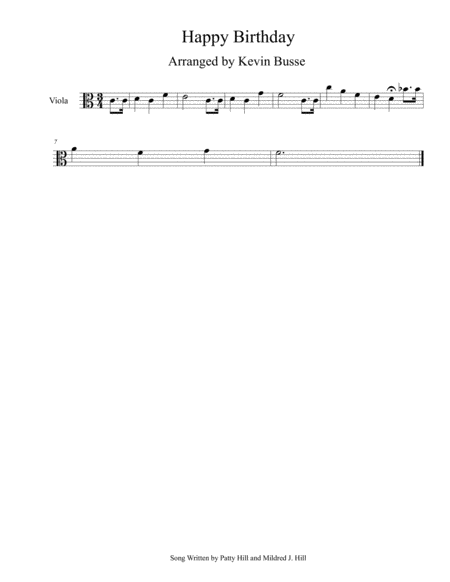 Happy Birthday Easy Key Of C Viola Sheet Music