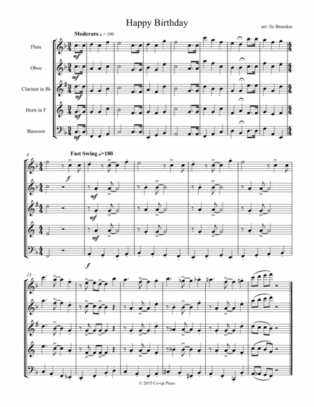 Happy Birthday For Woodwind Quintet Sheet Music