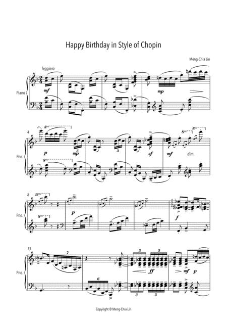 Free Sheet Music Happy Birthday Song In Style Of Chopin