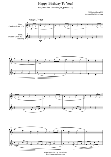 Happy Birthday To You For Flute Duet Suitable For Grades 1 5 Sheet Music