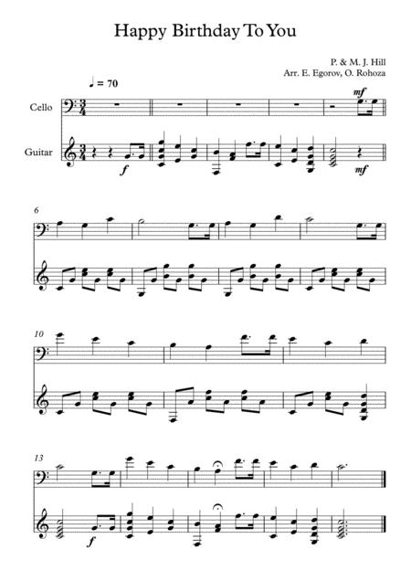 Free Sheet Music Happy Birthday To You Patty Mildred J Hill For Cello Guitar