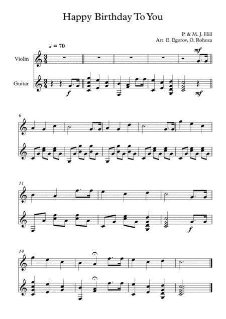 Free Sheet Music Happy Birthday To You Patty Mildred J Hill For Violin Guitar