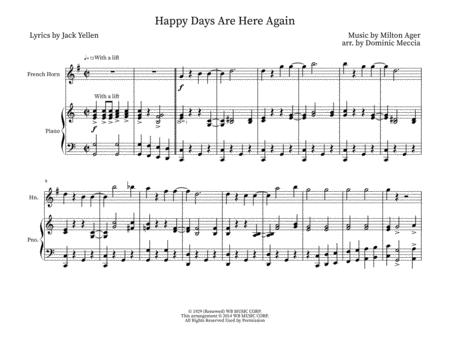 Free Sheet Music Happy Days Are Here Again French Horn And Piano