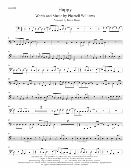 Happy Easy Key Of C Bassoon Sheet Music