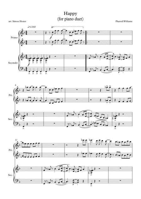 Happy From Despicable Me Arranged For Easy Piano Duet Sheet Music