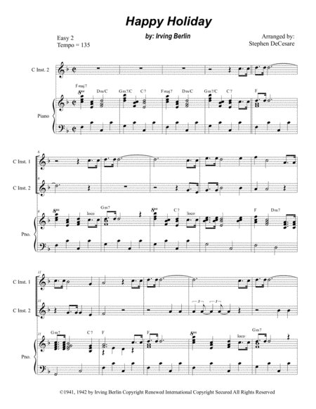 Free Sheet Music Happy Holiday Duet For C Instruments