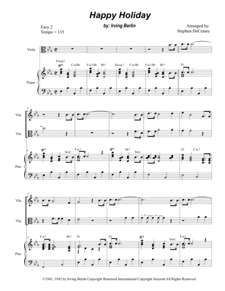 Happy Holiday Duet For Violin And Viola Sheet Music