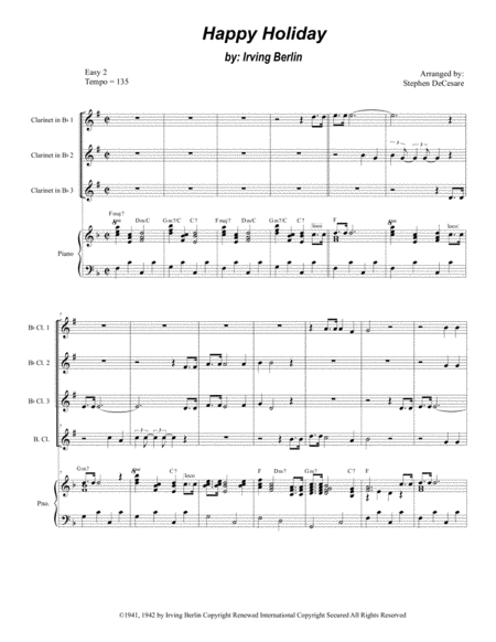 Happy Holiday For Clarinet Choir And Piano Sheet Music