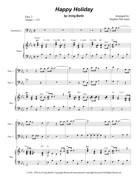 Happy Holiday Trombone Duet Sheet Music