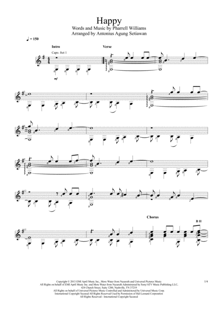 Happy Solo Guitar Score Sheet Music