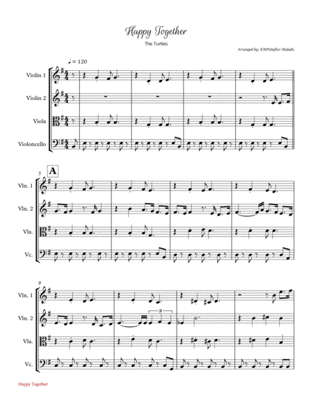 Free Sheet Music Happy Together By The Turtles String Quartet